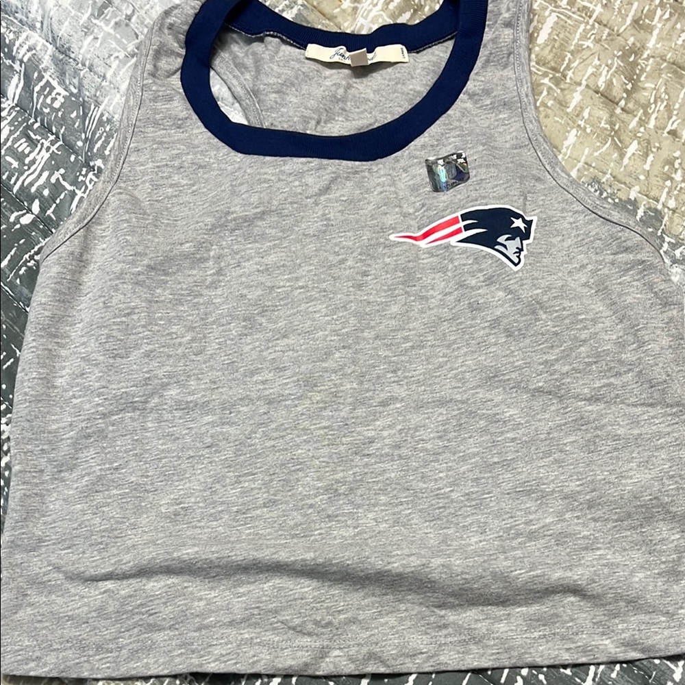 Junk Food Clothing Gray and Blue Crop Top